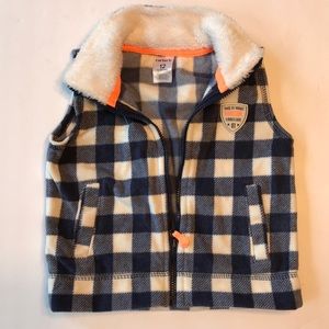 Toddler Boys vest Carters plush vest 12m plaid blue white pockets